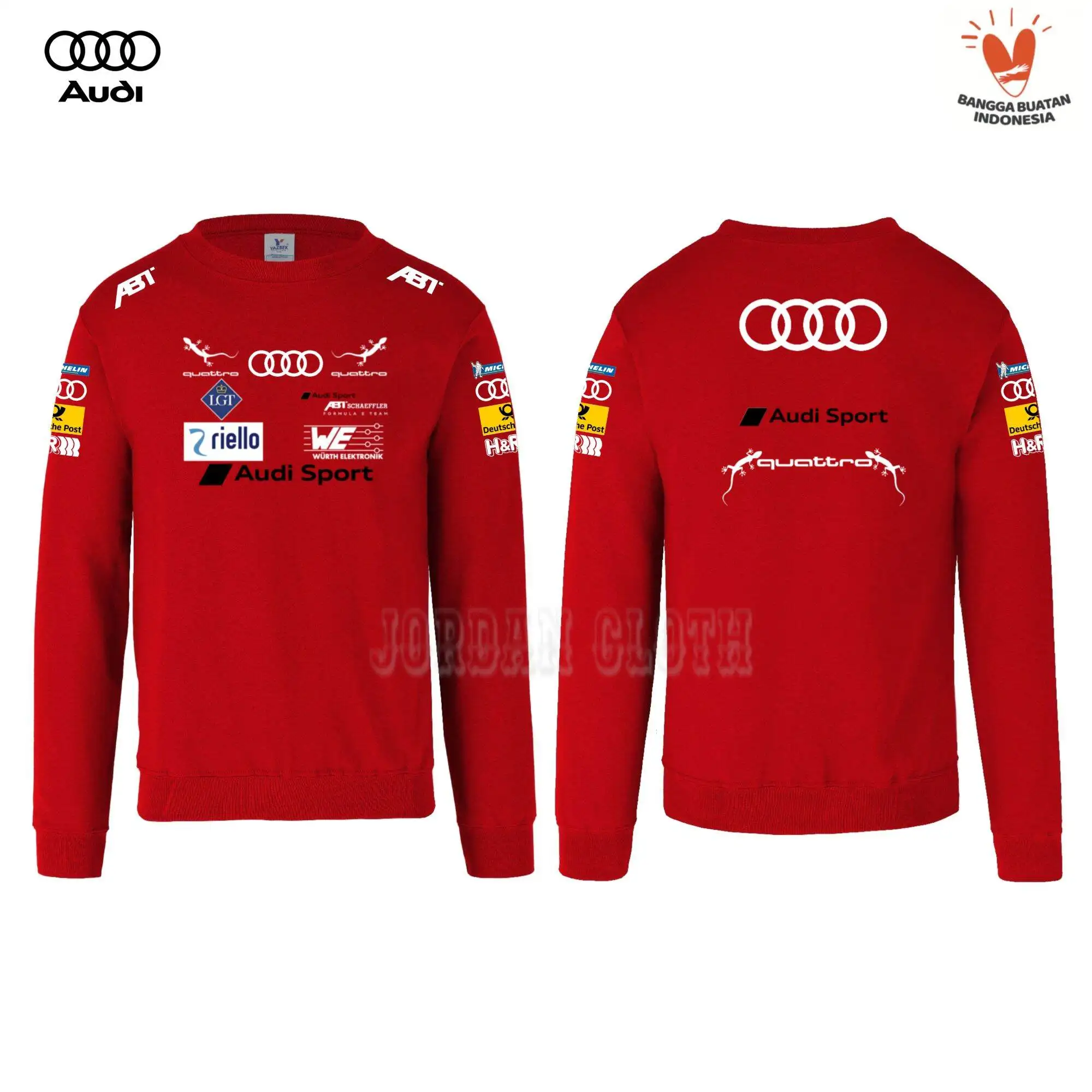 La chaqueta de sudadera de cuello redondo del Audi Sport Racing Team es una cómoda sudadera estampada adecuada tanto para hombres como para mujeres