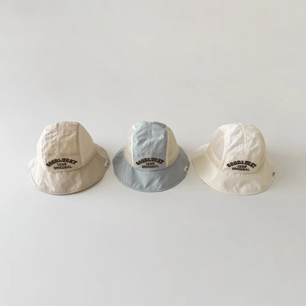 Summer Baby Fisherman Hats Letter Embroidery Kids Boys Girls Thin and Breathable Quick Drying Mesh Caps Children Bucket Hat