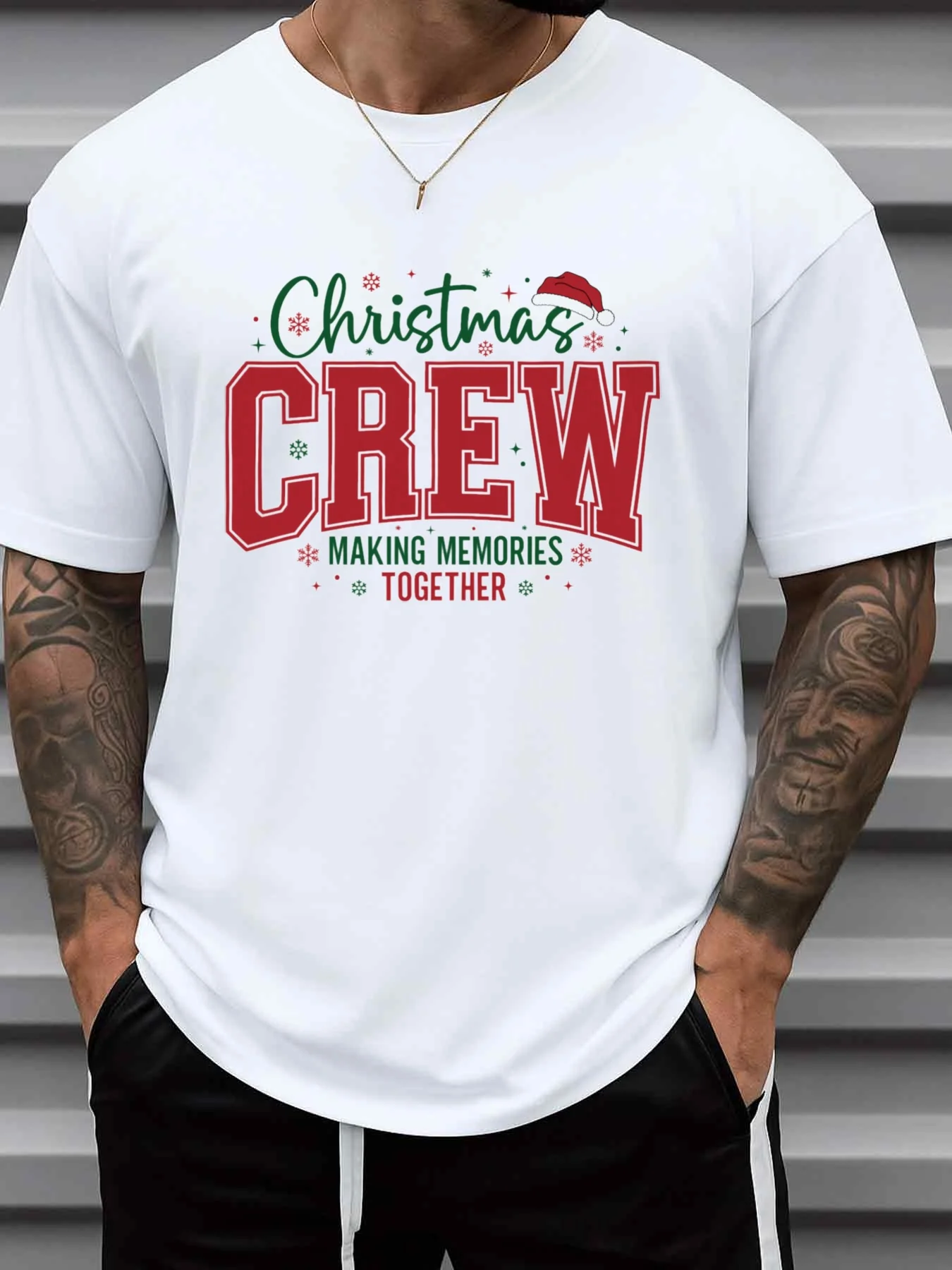 Men's 180g Pure Christmas and Halloween Print T-Shirt - Short-Sleeved, Crew-Neck Casual Style, Glitter Holiday Pattern Design, Perfect for Holiday Parties, Machine Washable and Suitable for All Seasons