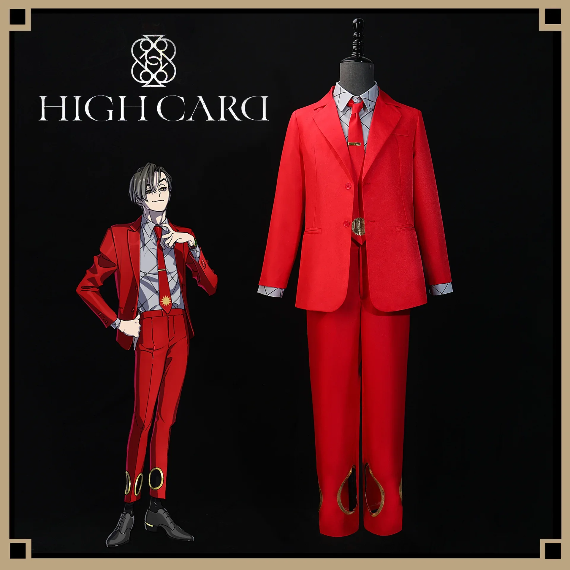 

Role-playing Suit High Card Chris Cosplay Costume, New Halloween Release, Red Suit School Uniform