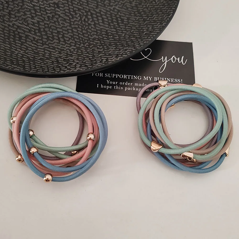 High Elasticity Geometric Hair Rope Simple Temperament Tied Hair Loop 10pc Spring Colorful Heart Elastic Hair Bands