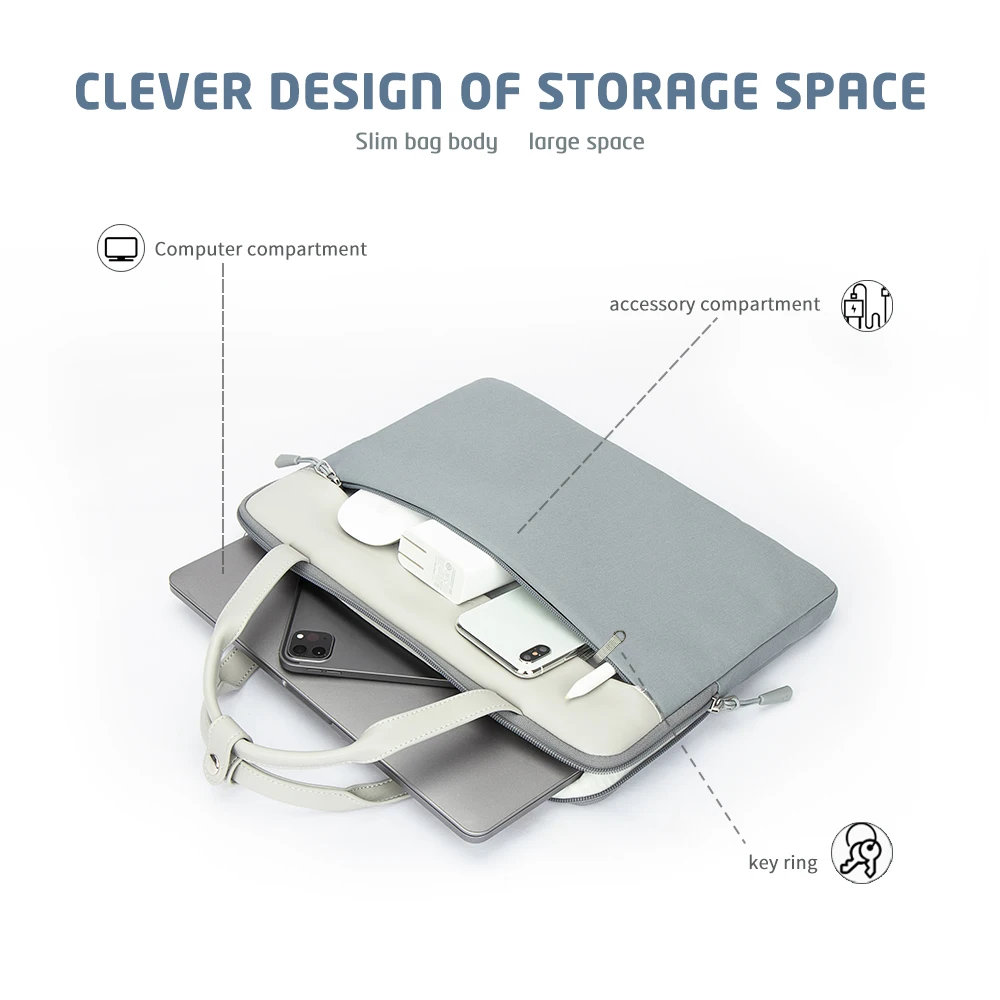 2025 حقيبة كمبيوتر محمول نسائية جديدة 13 14 بوصة حقيبة كمبيوتر لماك بوك اير برو حقيبة كمبيوتر محمول ذات سعة أكبر مع حقيبة جيب Fornt #3