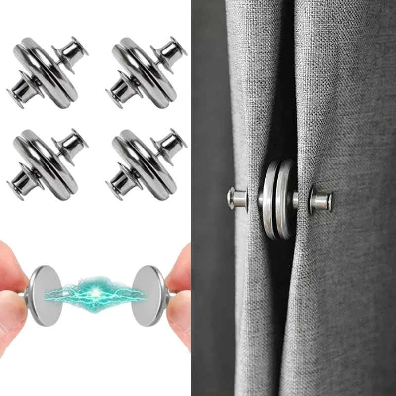 Magnetic Curtain Clips Buckle Nail Free Detachable Window Drapes Blackout Light Blocking Close Button Curtain Magnet Fasteners