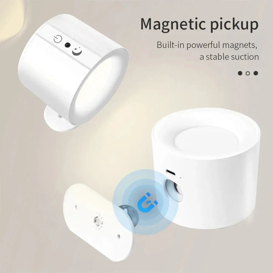 Magnetische Led Wandlamp Usb Opladen Touch Control Afstandsbediening 360 Draaibaar 3 Kleurmodi Wandlamp Slaapkamer Woonkamer Nachtlampje