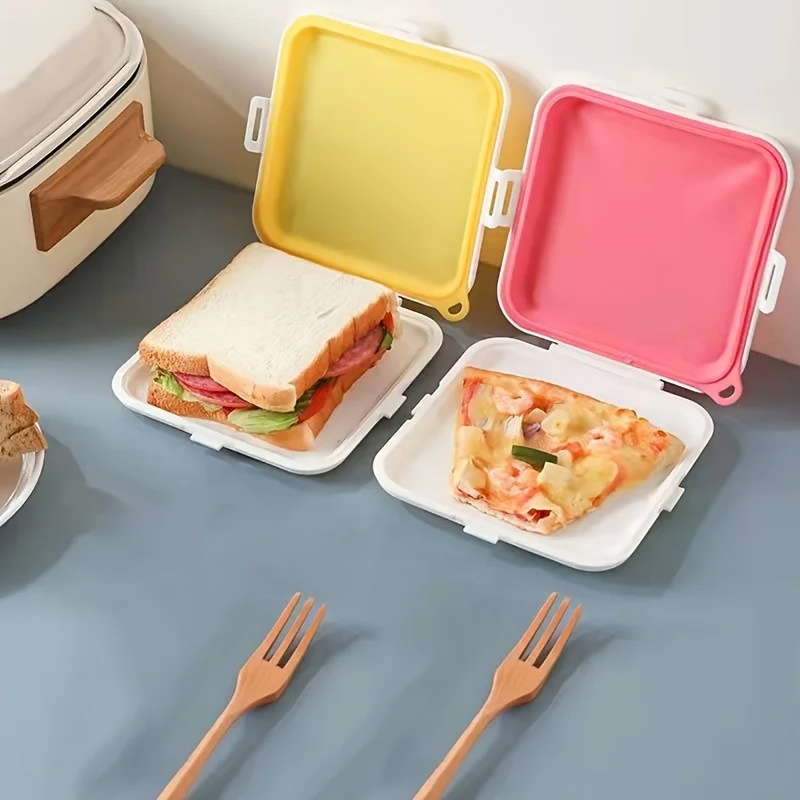 

Silicone Bento Lunch Box, 1pc, Portable Sandwich and Snack Container, Hand Wash, Rectangular, Manual Operation, Electricity-Fre