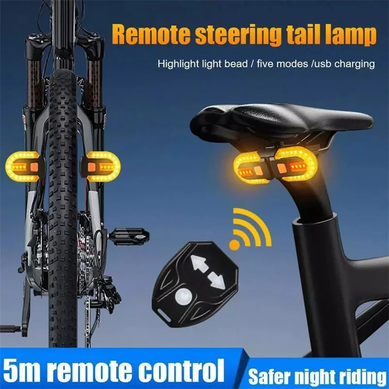 

1 Set Eco-friendly Wireless Rechargeable Detachable Bike Taillight Remote Control Turn Signal Lights