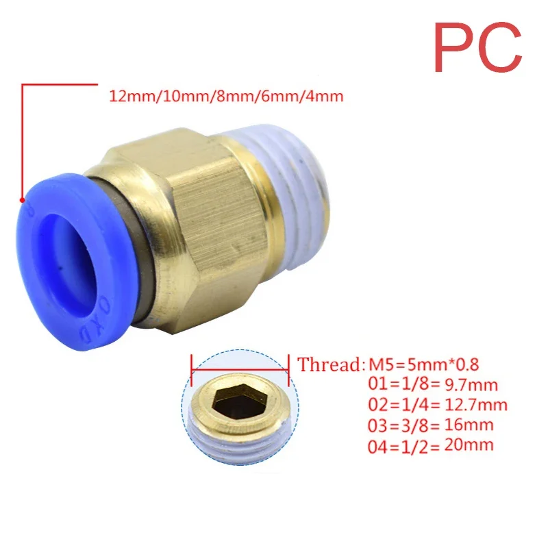 Pneumatic PC/PCF/PL/PLF Pneumatic connector 4mm-12mm fitting thread 1/8\