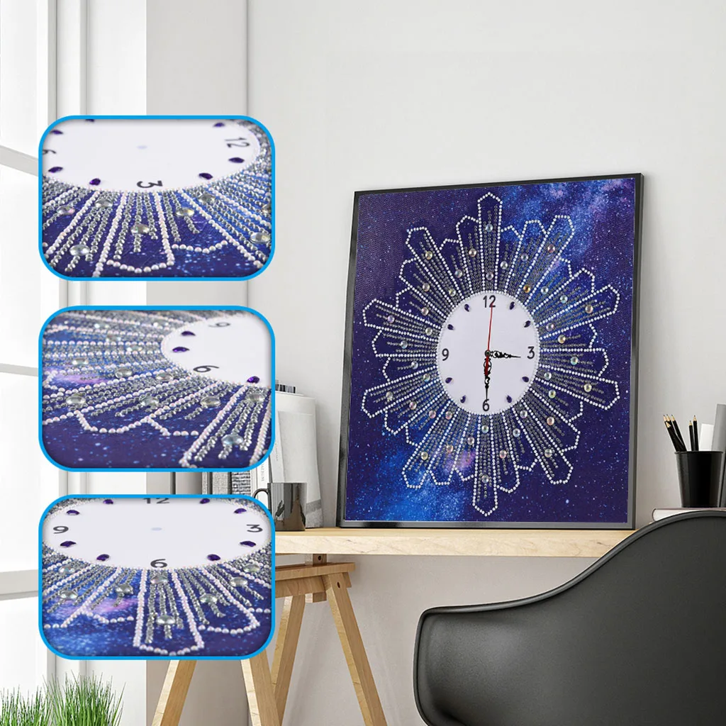 DIY Diamond Painting Clock Floral F Pattern Multi-colored Special-shaped Diamond Embroidery Without Frame Wall Clock 35*35CM