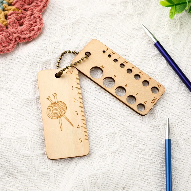 1 Set Natural Wooden Knitting Gauge Ruler with Locking Stitch Markers  Rectangle Crochet Measuring Tool DIY Sewing Accessories