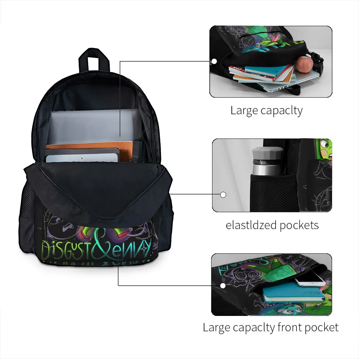 Inside Out-Mochila con estampado 3D para mujer, morral escolar de dibujos animados para ordenador, bolso de hombro impermeable