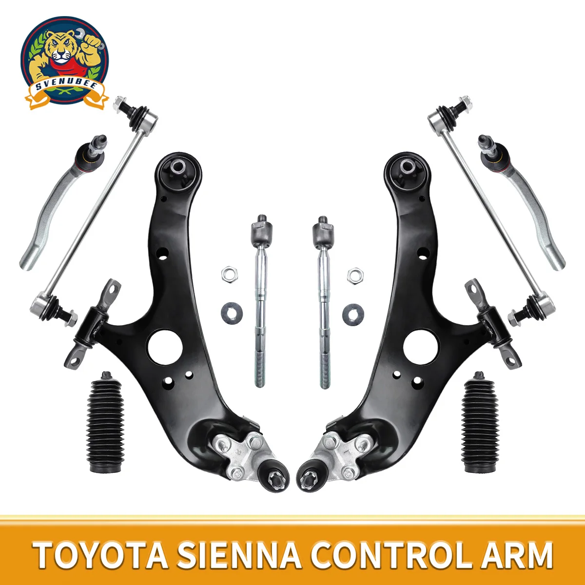 Svenubee 12pcs Control Arm with Ball Joint Sway Bar Link Tie Rod Boots Suspension for Toyota Sienna 2011 2012 2013 - 2018