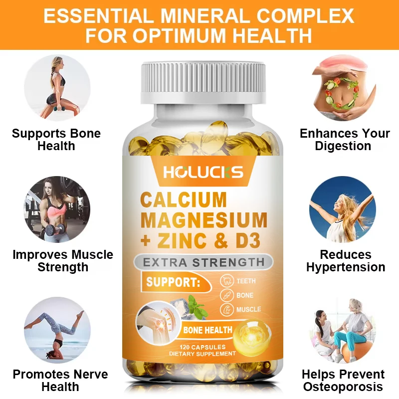 Calcium, Magnesium, Zinc and Vitamin D3 - Supports Bone Strength, Teeth, Muscle and Immune Health, Vitamin & Mineral Supplement