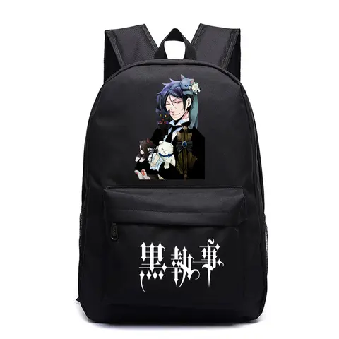 남녀공용 블랙 집사 어린이 학교 가방, 귀여운 프린트 백팩, 애니메이션 패션 배낭 학생 가방