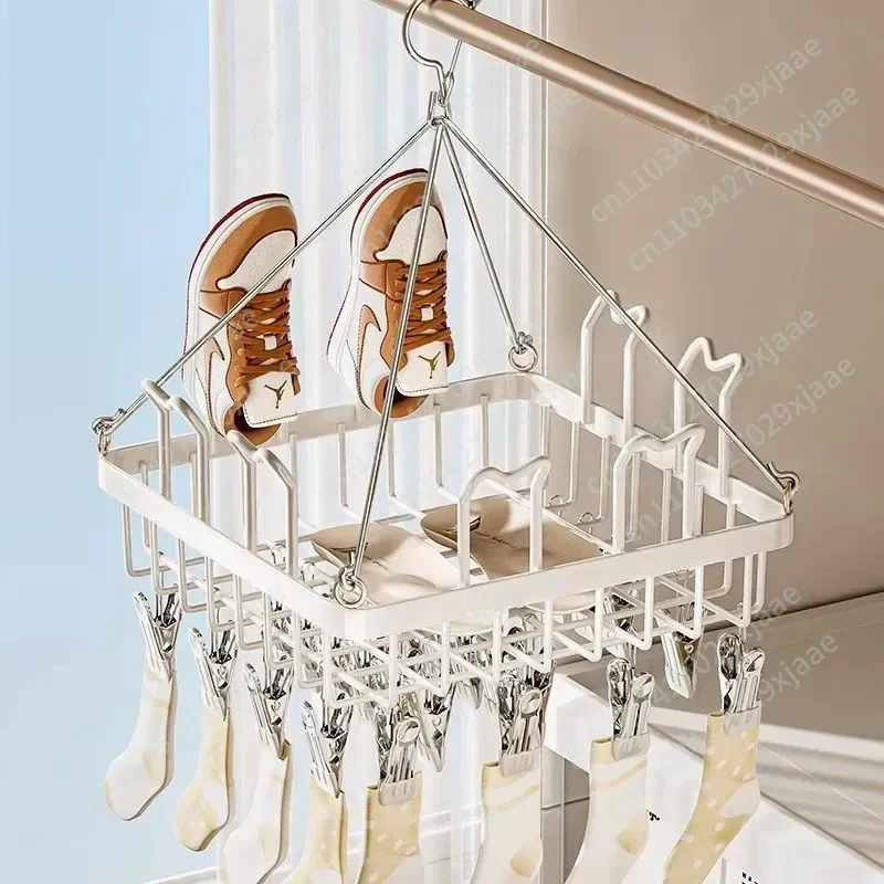 Multifunctional Balcony Sock Drying Artifact Clothes Drying Net Household Socks, Underwear Drying Rack Multi-clip