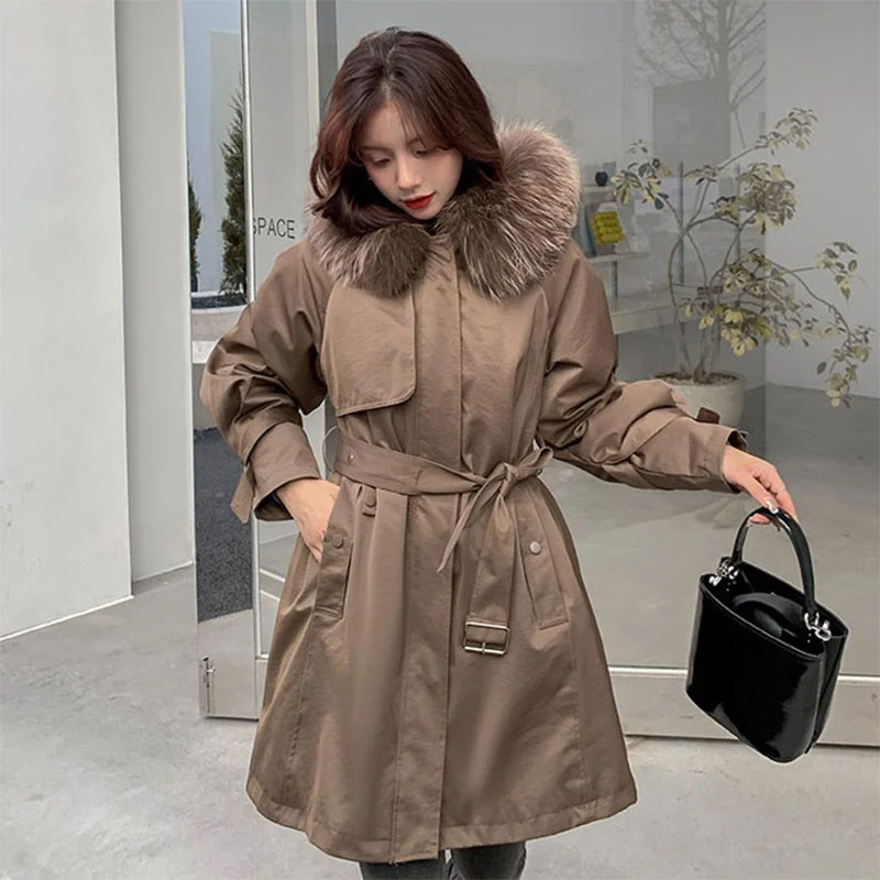 2023 Women's Temperament Trench Coat Fashion Hooded Long Coat Plush Lining Removable Warm Windproof Winter New Trend Jacket