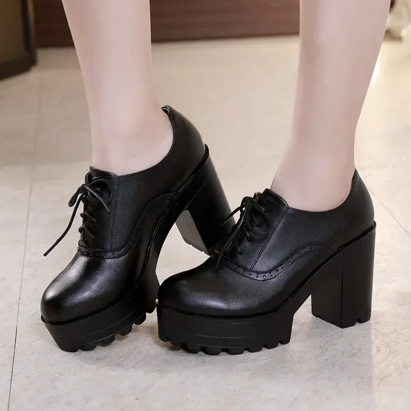 

T Platform Walk Show 8cm High Heels Thick Heels New Autumn Velvet Waterproof Platform Women Single Shoes Big Size 32-43