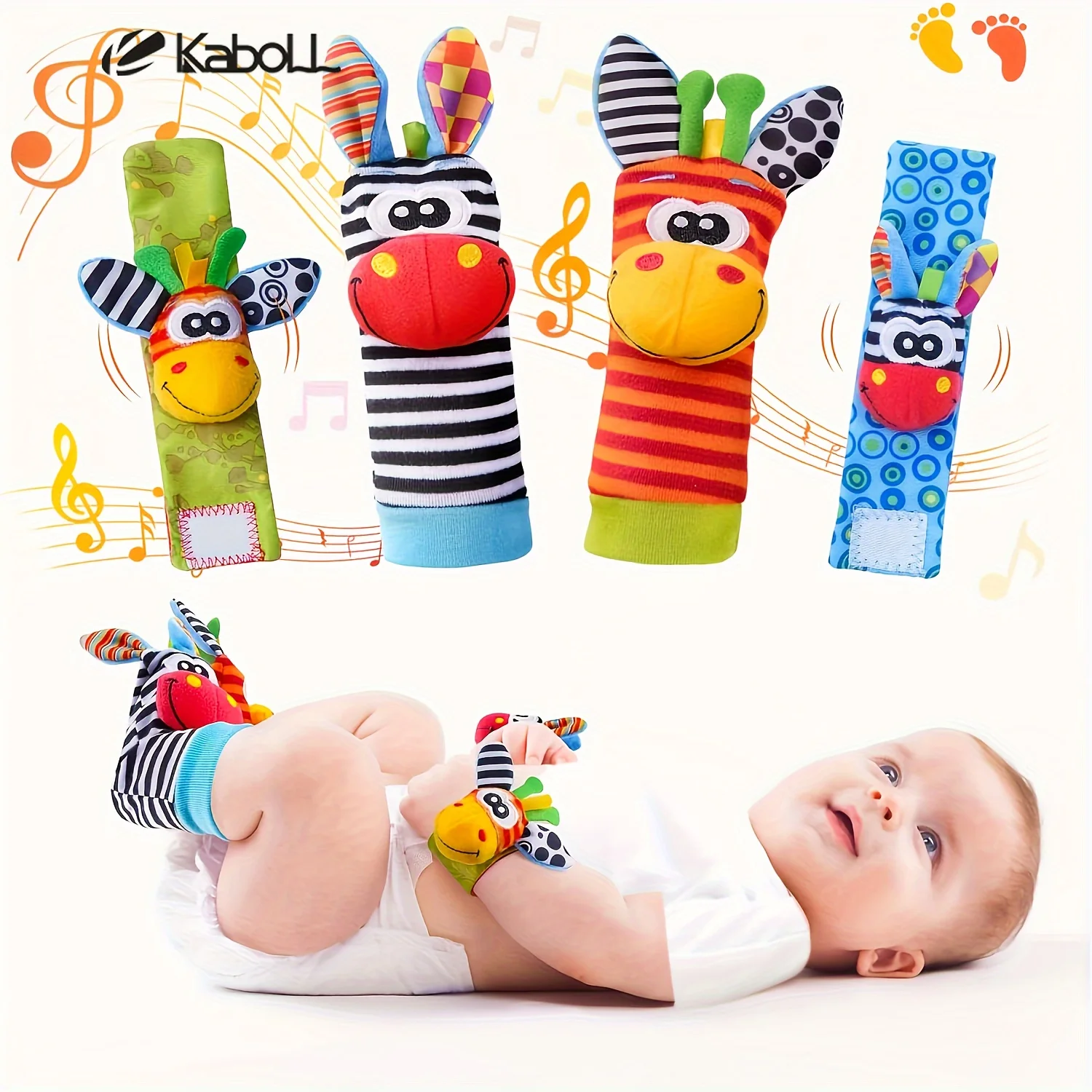 4pcs Newborn Cartoon Animal Wrist Bell Rattle Socks, Cute and Comfortable Indoor Socks for Kids, Colorful and Diverse Styles