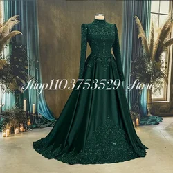 Luxury Muslim Evening Dress 2025 New Dark Green Beaded Applique Custom Middle East Dubai Arab Women فستان سهرة نسائي