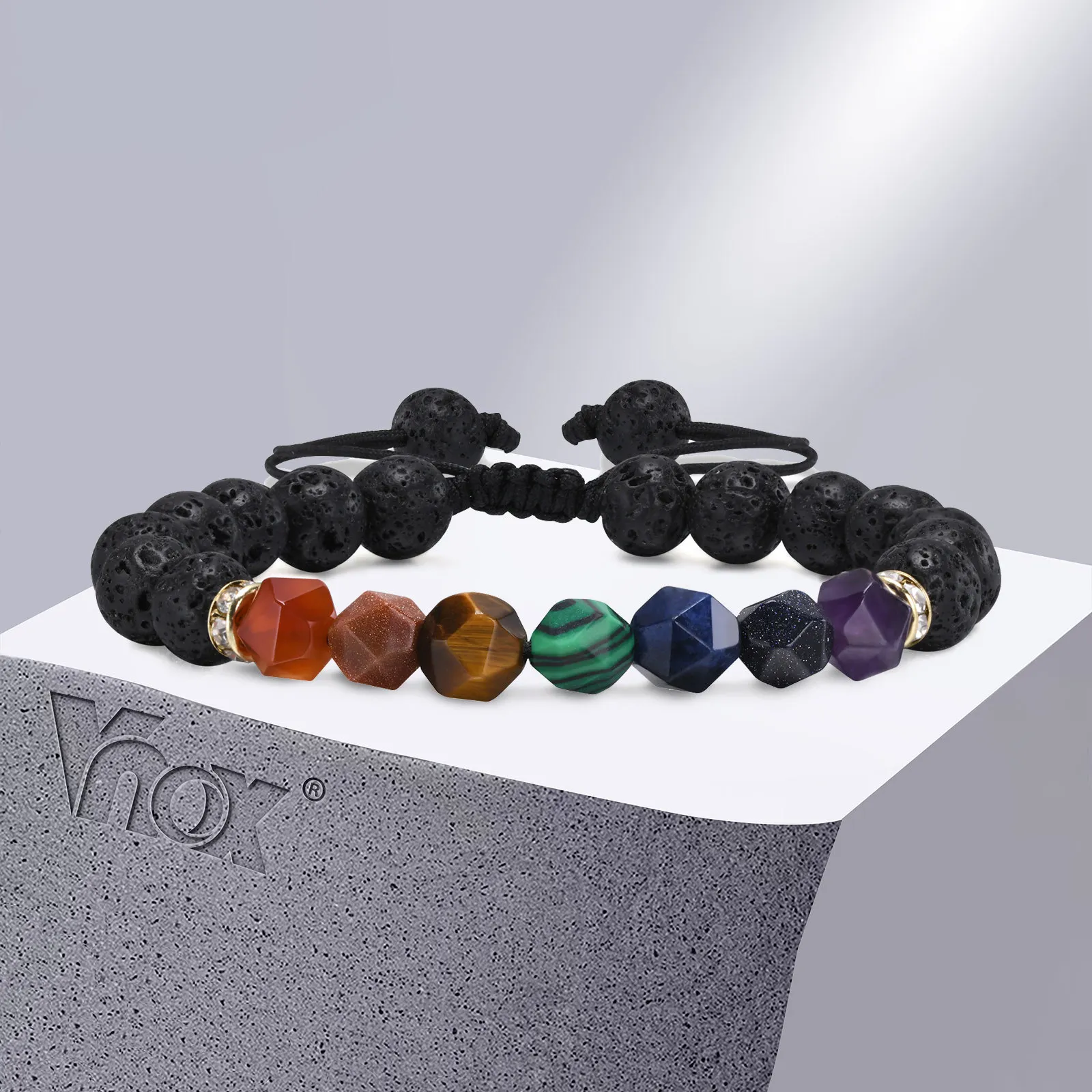 Vnox Yoga Beads Bracelets For Women Men, 8mm Tiger Eye Lava Stone Natural Stone Beaded Bracelet, Power Balance Wristband