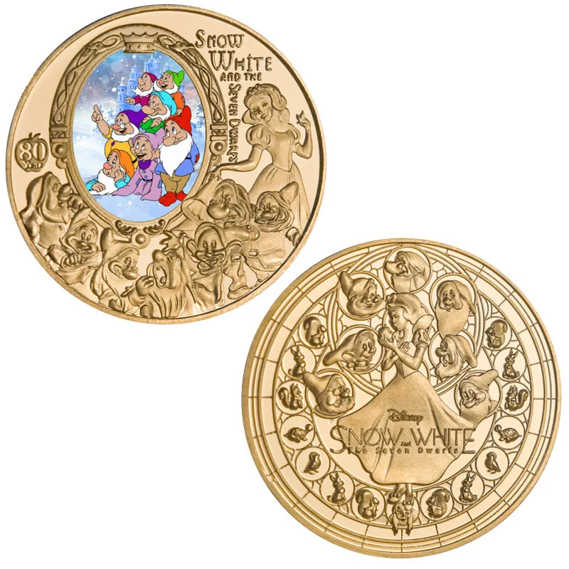 Figuras de acción de monedas conmemorativas de Disney, juguetes de dibujos animados de monedas de Metal conmemorativas de Blancanieves, colección de recuerdos, regalos para niños