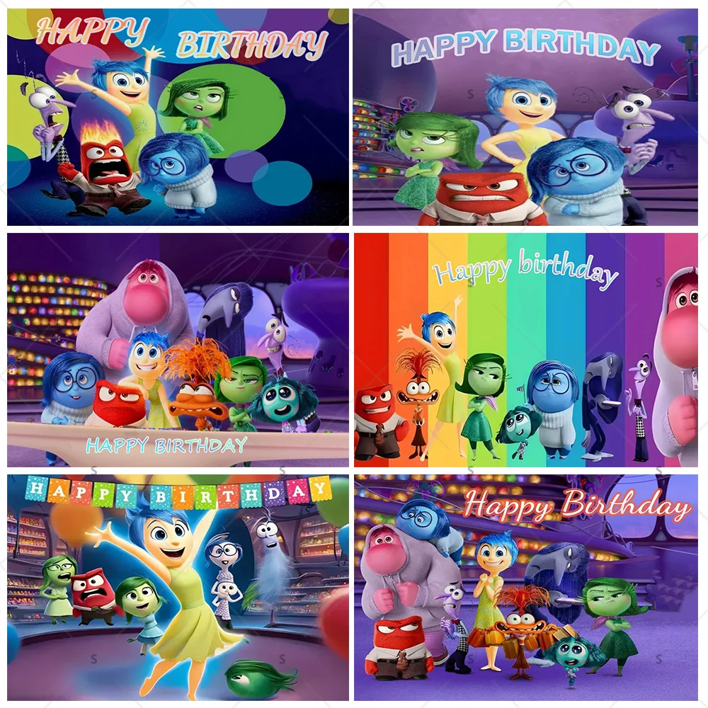 

New Anime Disney Cartoon Inside Out Theme Birthday Party Supplies Wall Cloth Background Baby Shower Decorative Photography Props