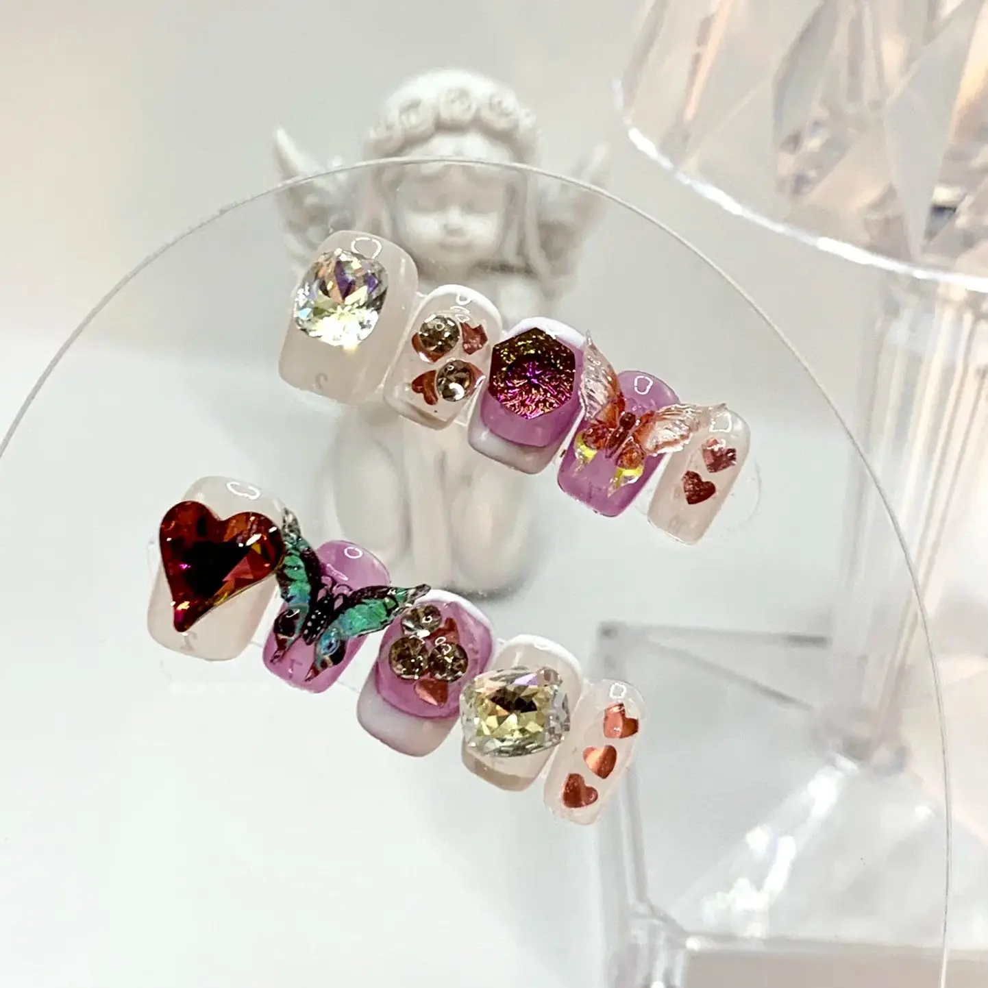 Emmabeauty Aurora Butterfly Removable Reusable High Quality Handmade Press On Nails with Aurora Effect and Mysterious Style