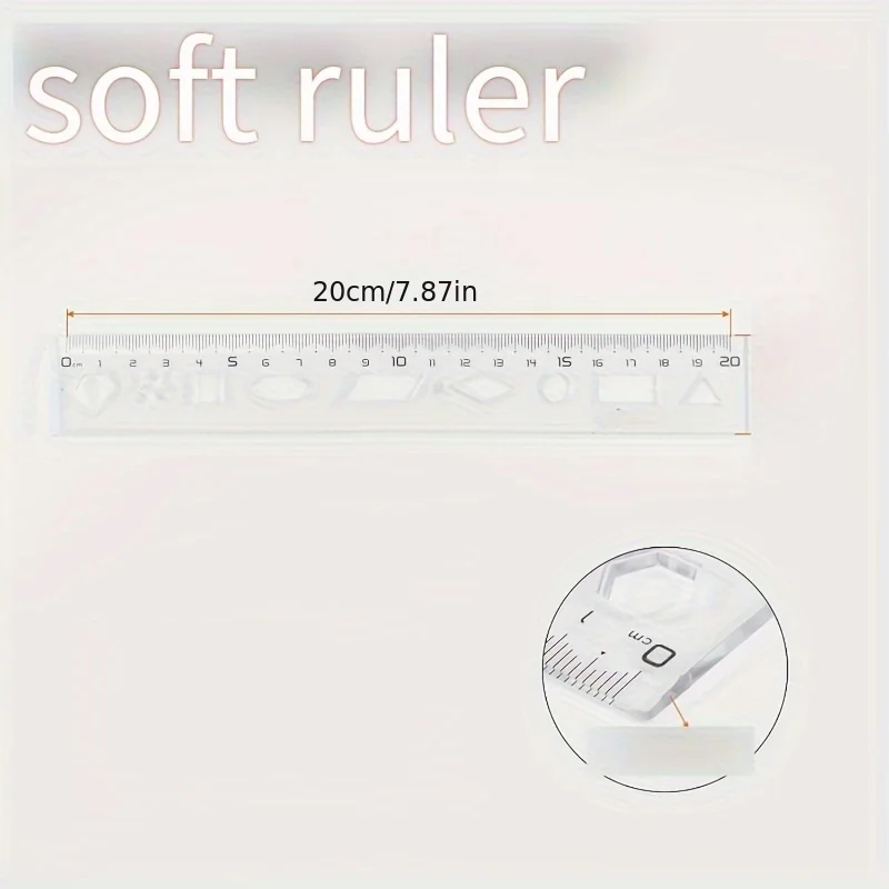 Régua macia de 7,87 polegadas para pintura de formas geométricas, régua de grade com linhas onduladas, não é fácil de quebrar, régua macia transparente colorida