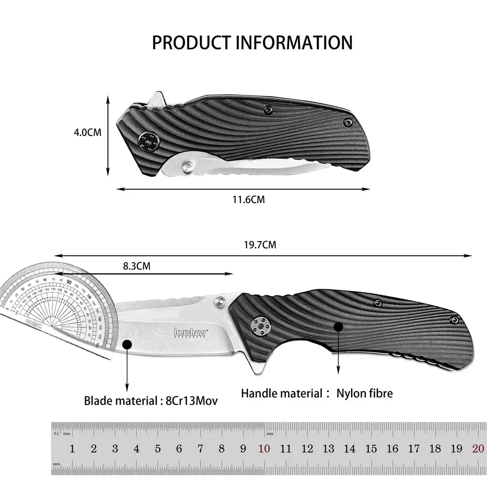 KS Huddle 1326 FRN Bearing Flipper Pocket Knife 8Cr13Mov Blade Black Nylon Fiber Handles Hunting Tactical EDC Knives Multitool