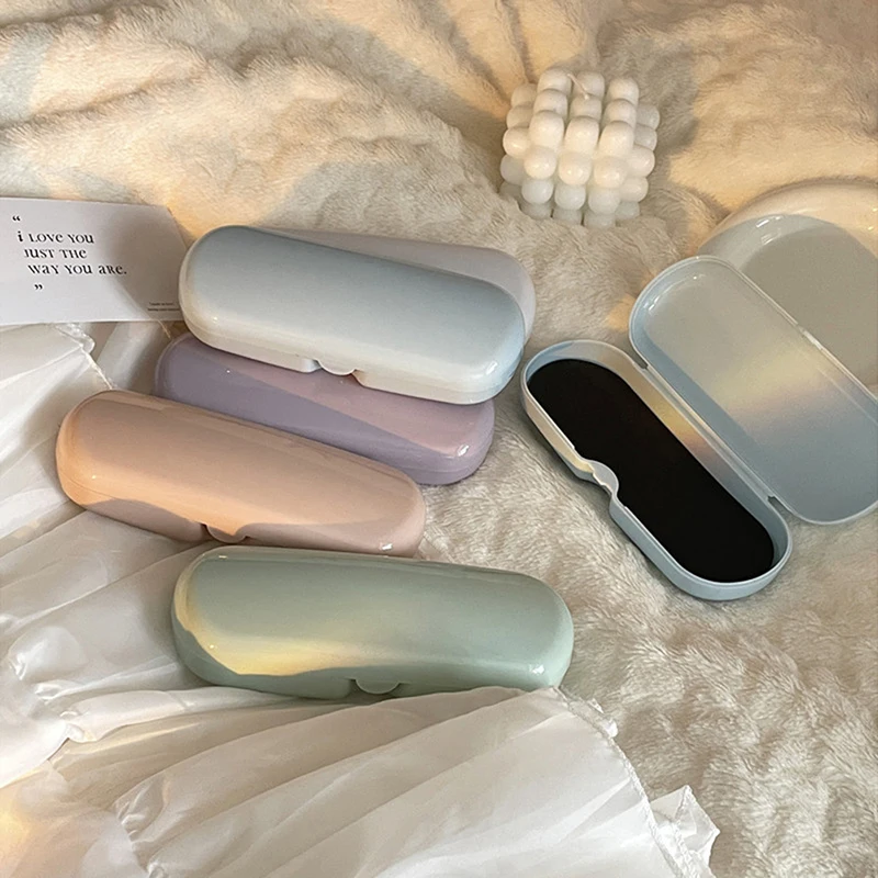 Portable Cream Colored Glasses Case Cute Sunglasses Myopia Glasses Storage Box Travel Student Simple Sunglasses Box Storage Box