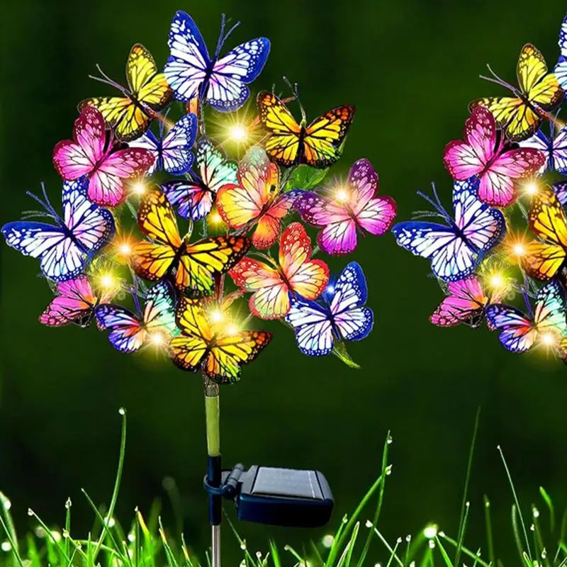 Estaca de jardín de mariposa Solar, luces de luciérnaga Solar, alambre de hierro de alta flexibilidad, estaca de jardín de mariposa Solar oscilando en el viento