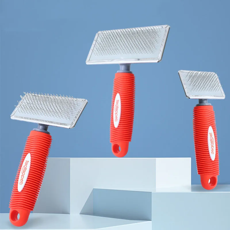 Durable pet grooming brush comes with a pet grooming brush that effectively reduces shedding and eliminates knots on cat and dog