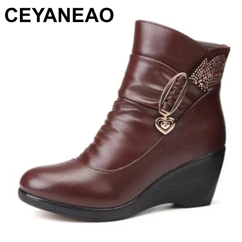 

Brand Shoes Woman Metal Rhinestone Fashion Shoes Single Boots Elegant Cow Leather Shoes Winter Boots Women Boots