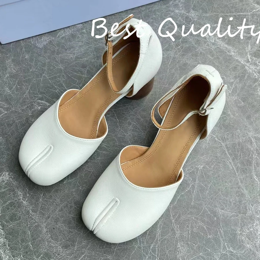 

2024 Women's Heel Toe Sandals With Split Toes Shoe High 6.cm Retro Style Genuine Leather Casual Walking Shoes Luxury Quality