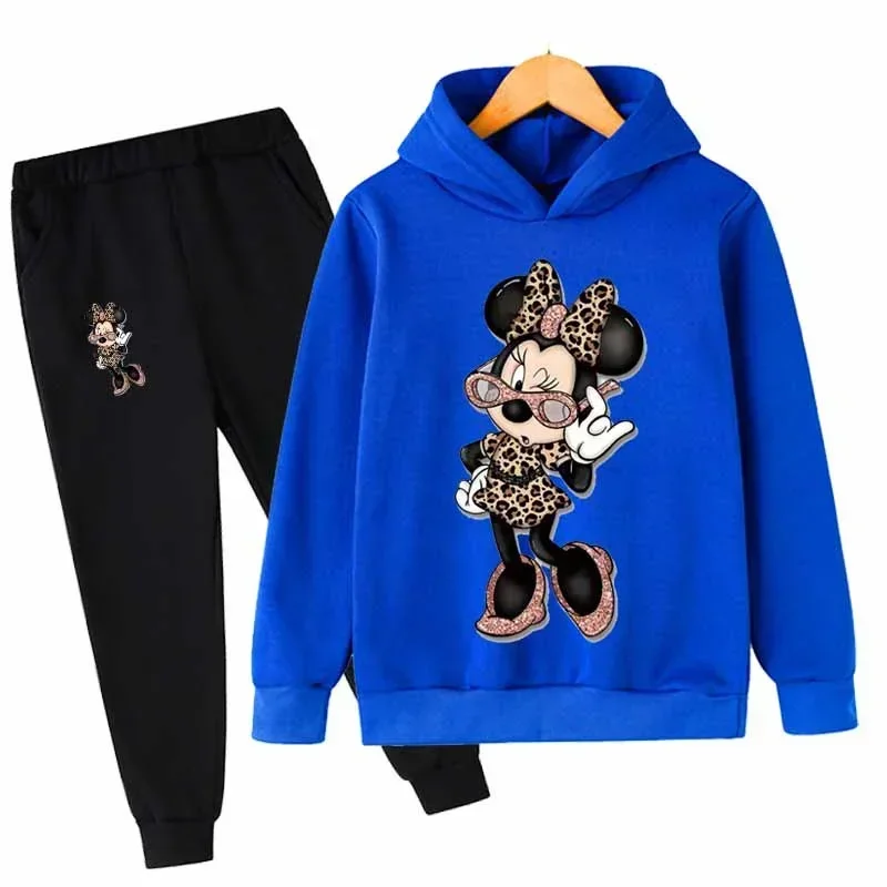 Traje de Mickey y Minnie Mouse para niñas, Sudadera con capucha de manga larga de dibujos animados y pantalones largos, conjunto de 2 piezas, ropa