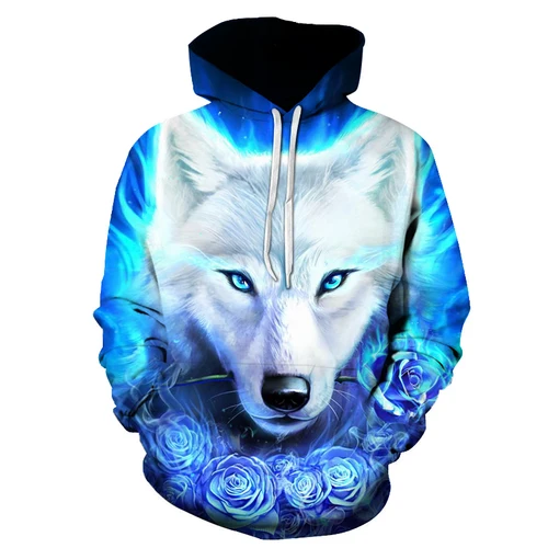 Imagen 2 del producto Sudadera con capucha con estampado de lobo en 3D, jersey de gran tamaño informal y a la moda para hombre, Sudadera con capucha de diseño callejero Harajuku