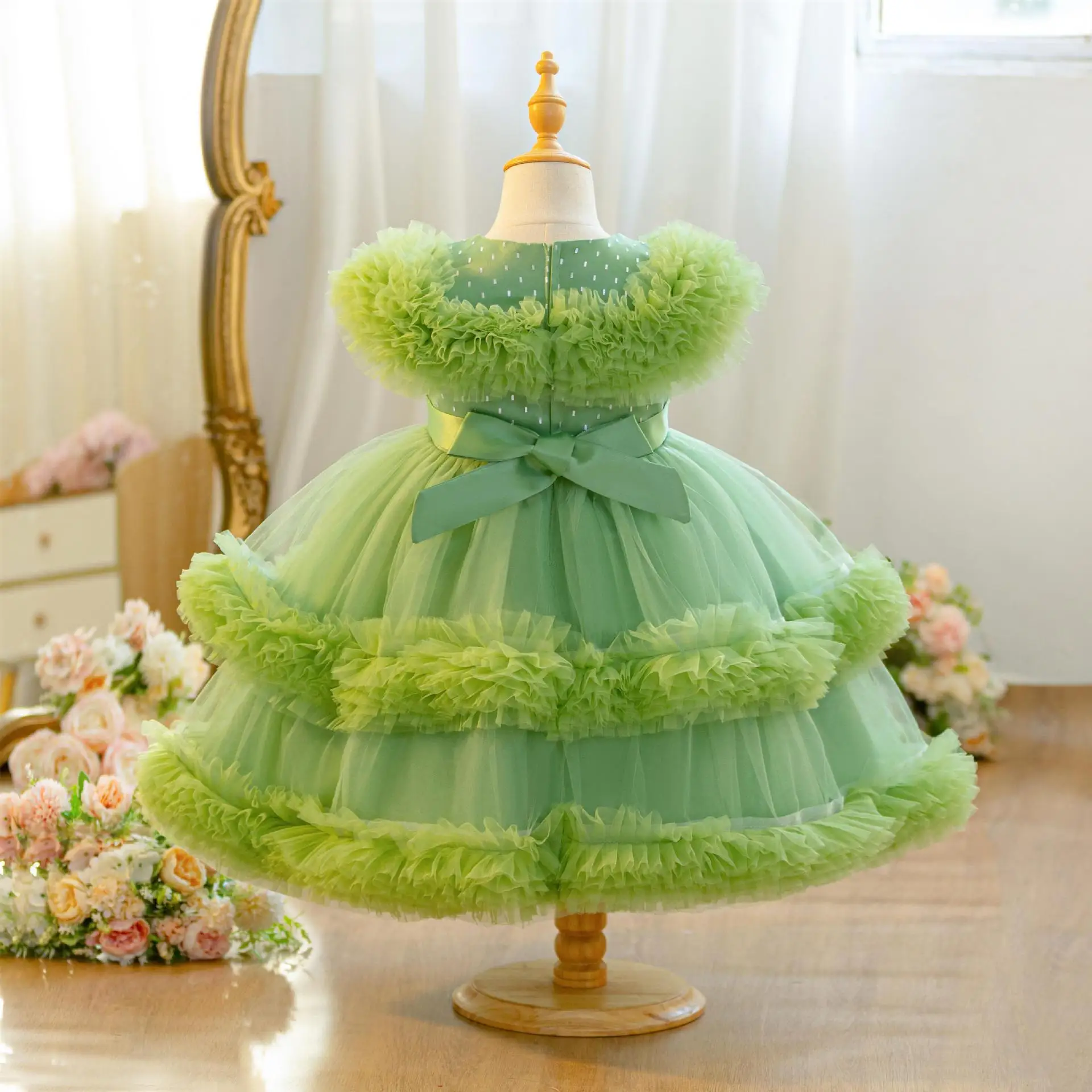 فستان الأميرة HETISO للفتيات من الدانتيل المنتفخ للأطفال أنيق للحفلات الصيفية للأطفال هدية العيد المسائية 2-5 سنوات
