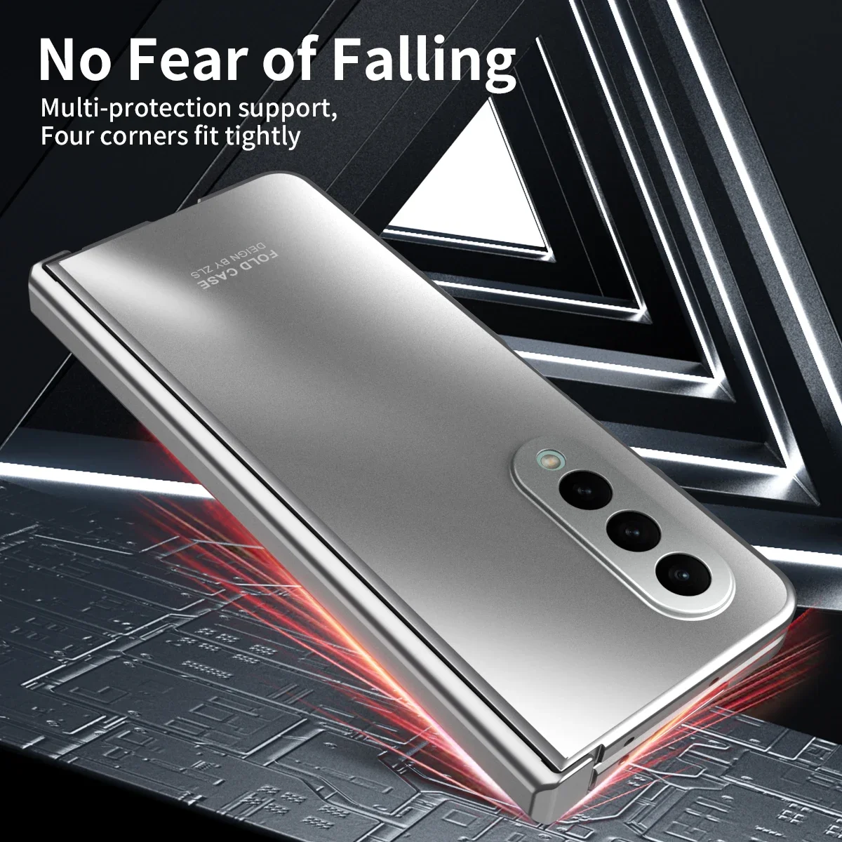 Phone Case For Samsung Galaxy Z Fold 5 4 3 5G Hinge Plating Plastic Cover With Front Screen Protector Glass