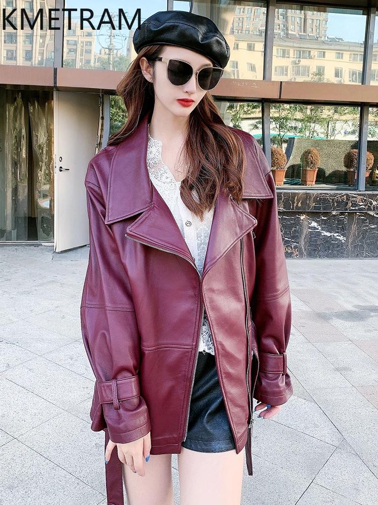 100 % obere Schicht aus Schaffelljacken für Damen, lockere Echtlederjacken mit Schnürung, neu in Oberbekleidung, Herbstkleidung, 2025 Omarбка