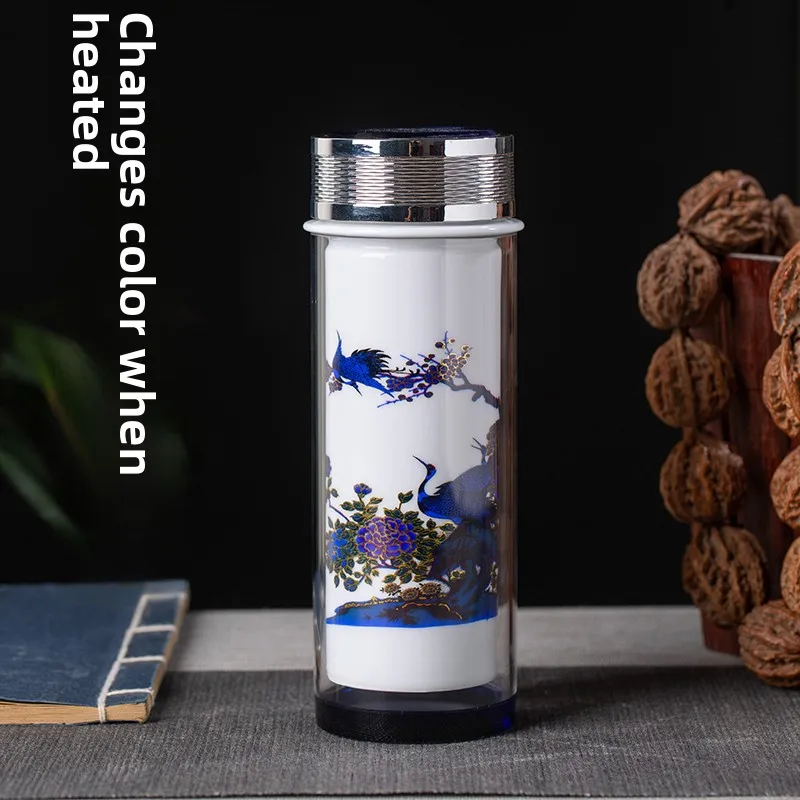 

Термокружка с изменением цвета, двухслойная, с внутренней велюровой подкладкой, с крышкой, для мужчин, офисная, с фильтром, из Цзиндэчжэня