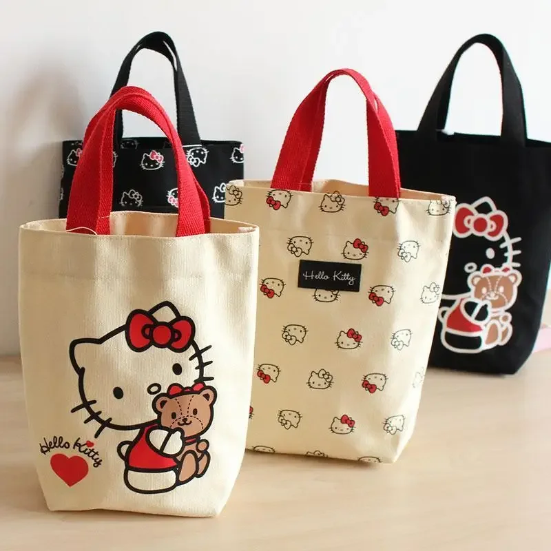 Miniso Sanrio Anime Kawaii Hello Kitty Torebki Śliczna płócienna torba na lunch Torba na kubek na wodę Przenośna torba Bentobag Prezenty dla