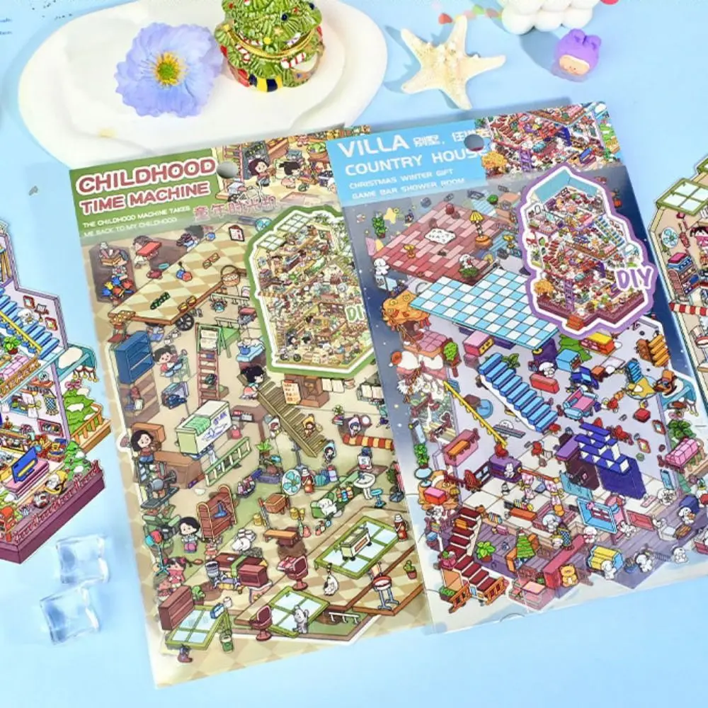 

Plus Size 2.5D Landscape Sticker Paper Multi-functional Book House DIY Landscape Sticker Pocket Bedroom