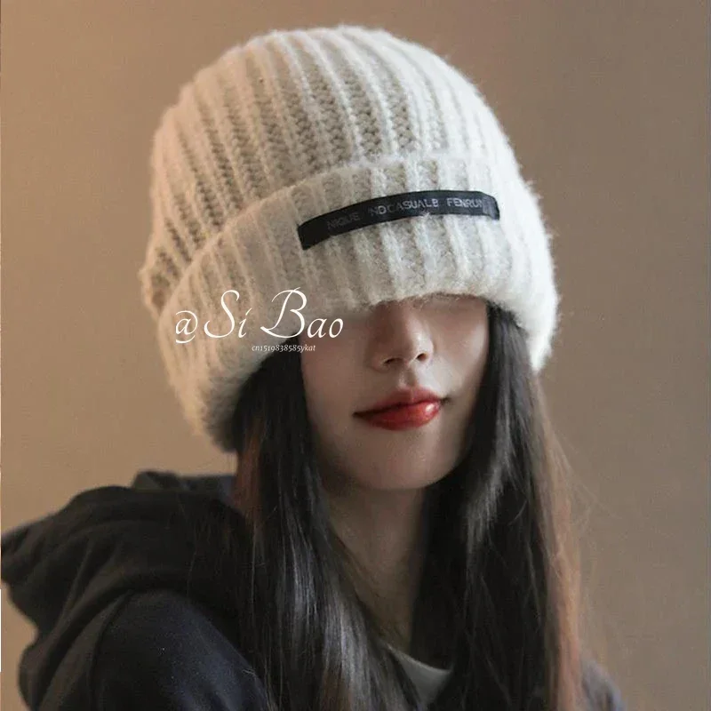 Big Head Circumference Wool Hat Unisex Winter Beanie Skullies Hat Women Knitted Bonnet Beanie Caps Men Warm Knit Pile Cap여름모자여자