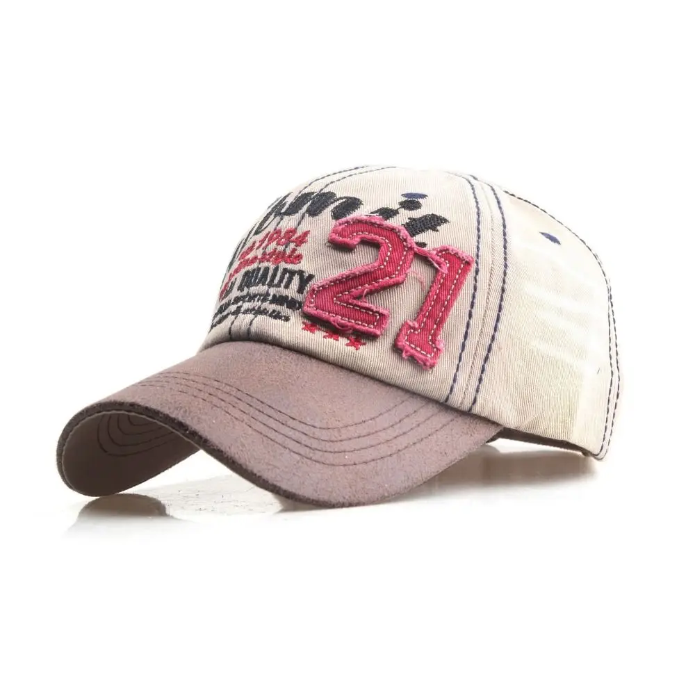 

Simple Adjustable Vintage Baseball Cap 21 Embroidery American Style Tattered Jeans Sun Hat Sunscreen Cotton Peaked Cap Outdoor