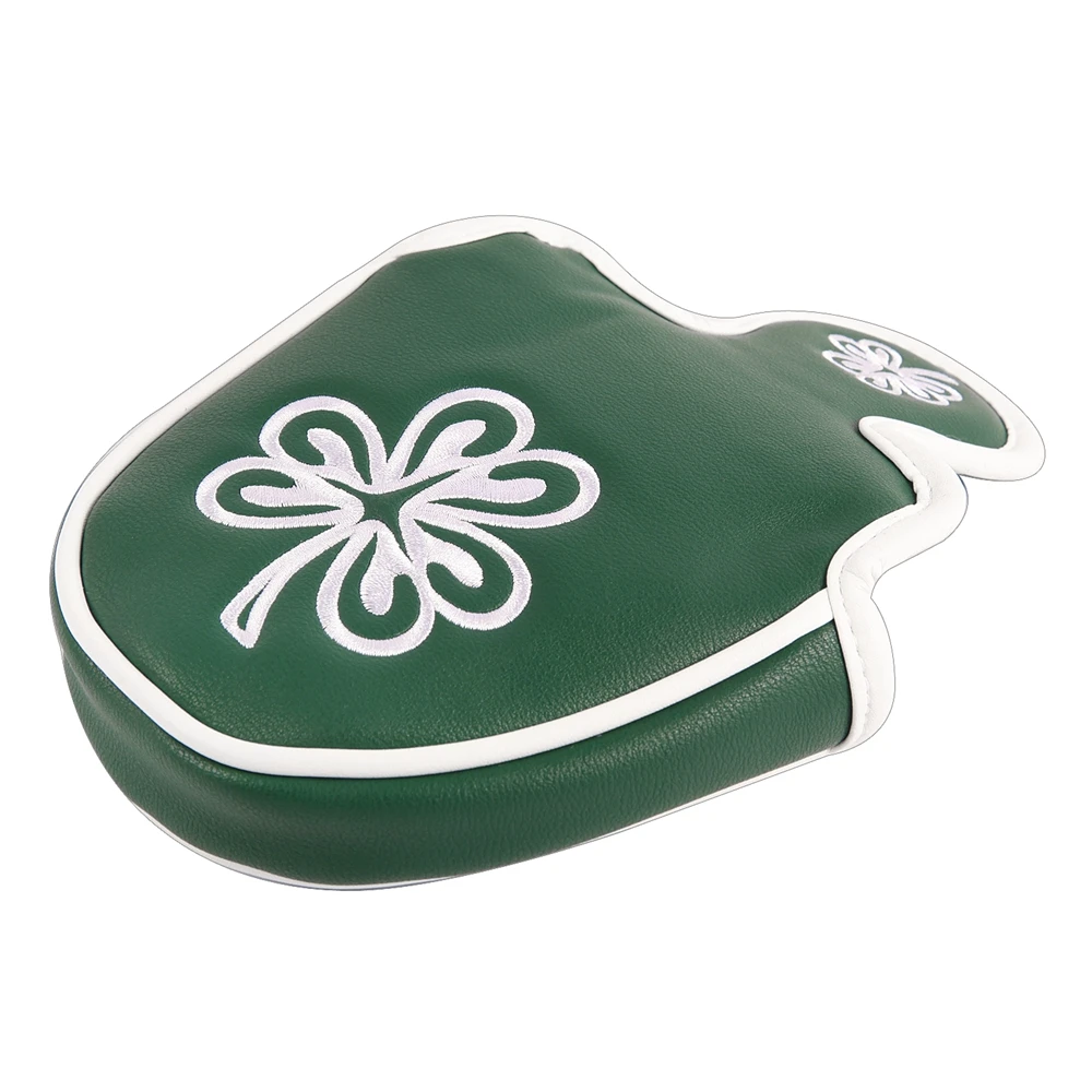 Green PU Leather Shamrock Embroidery Magnet Closure Golf Club Mallet Putter Head Cover