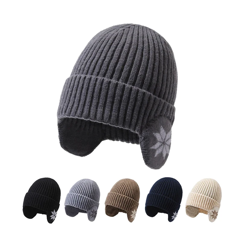 Winter Men's And Women's Universal Thick Warm Knit Hat With Ear Muffs Christmas Hat Suitable For Outdoor Sports Casual Warm Hat