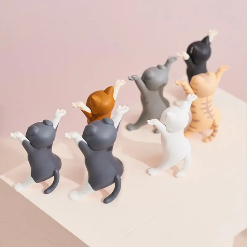 Kawaii Cats Pen Holder Funny Cat Doll Tabletop Figurines Plastic Crafts Earphone Holder For Office Home Decoration Accessories