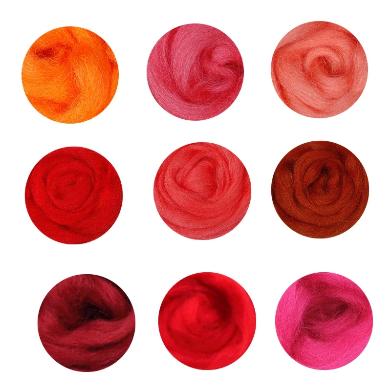 66S Red Color Series Wool Fibre  for Needle Felting Wet Felting Wool Felting Handmade Spinning DIY Craft Materials