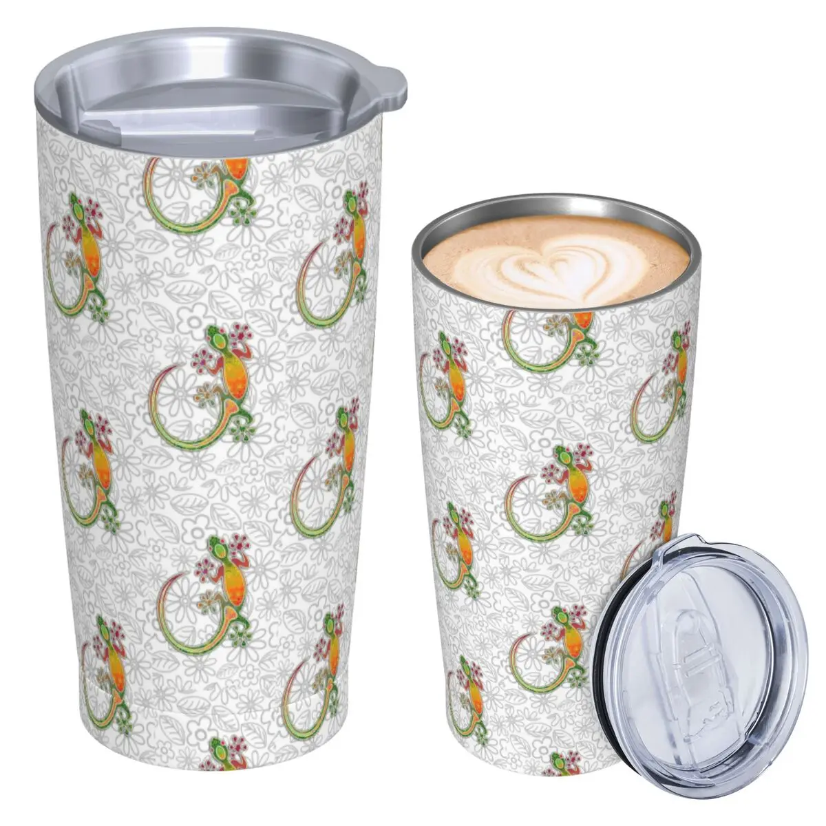 Gecko Ethnic Tribal Lizard African Stainless Steel Tumbler Vacuum Insulated Mug Thermal Cold Cups Straw With Lid 20oz
