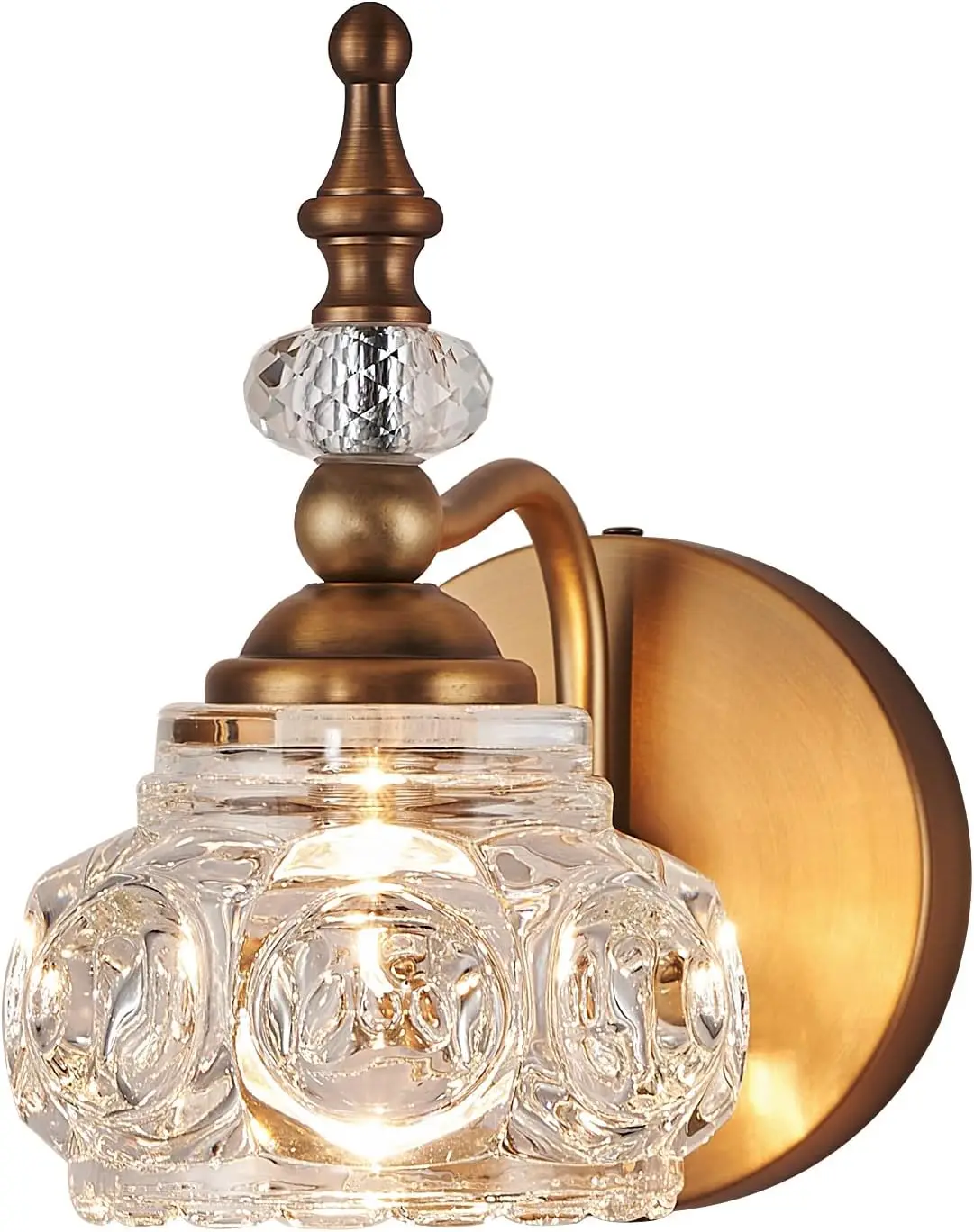 

1-Light Crystal Glass Wall Sconce, Matte Brushed Antique Brass Finish, G9 Base, for Bathroom, Bedroom, Hallway