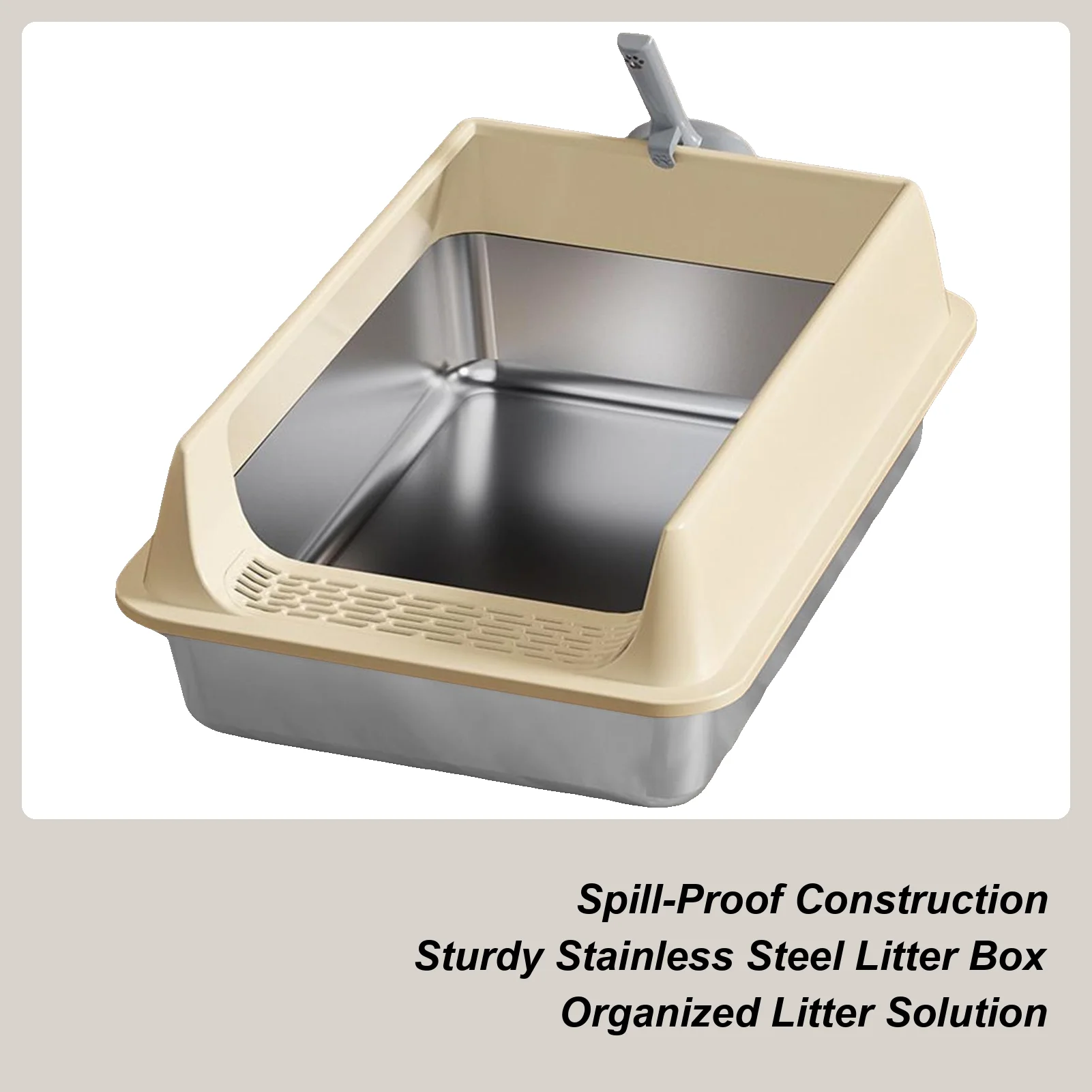 

Stainless Steel Litter Box Big Cat Litter Box Semi-Enclosed Stainless Steel Large Tray With Scoop Pet Supplies For Indoor Odor